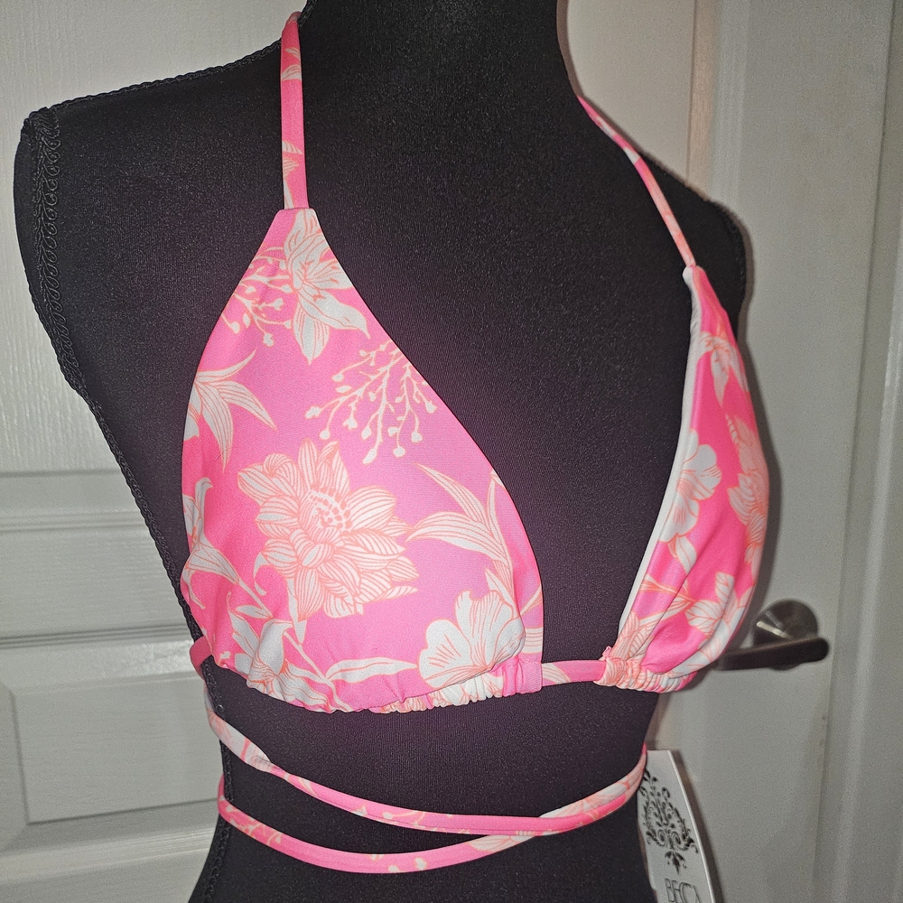 BECCA Pink and White Bikini Top